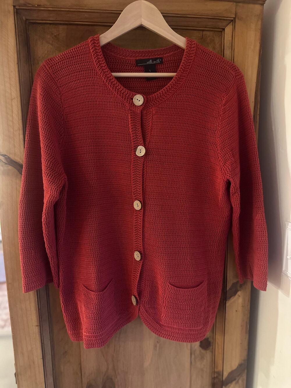 Willi Smith Coral Button Down Cardigan Cotton 
Large